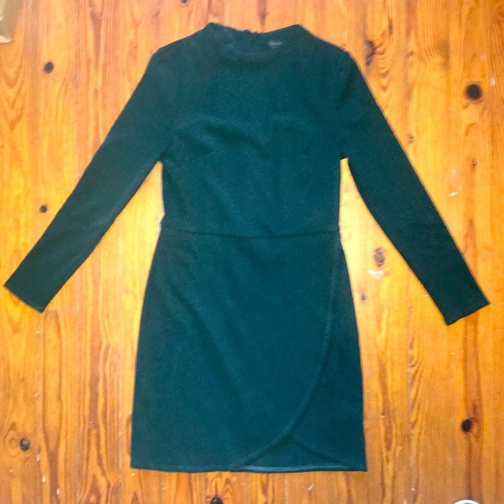 Long sleeve, hunter green Topshop dress with tulip skirt, size 6